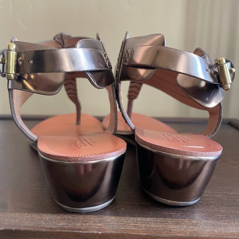 Coach India Bronze Thong Wedge Sandals - Picture 4 of 8